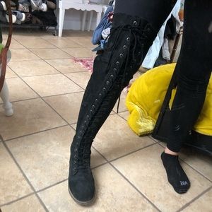 Free People thigh high lace up boots!
